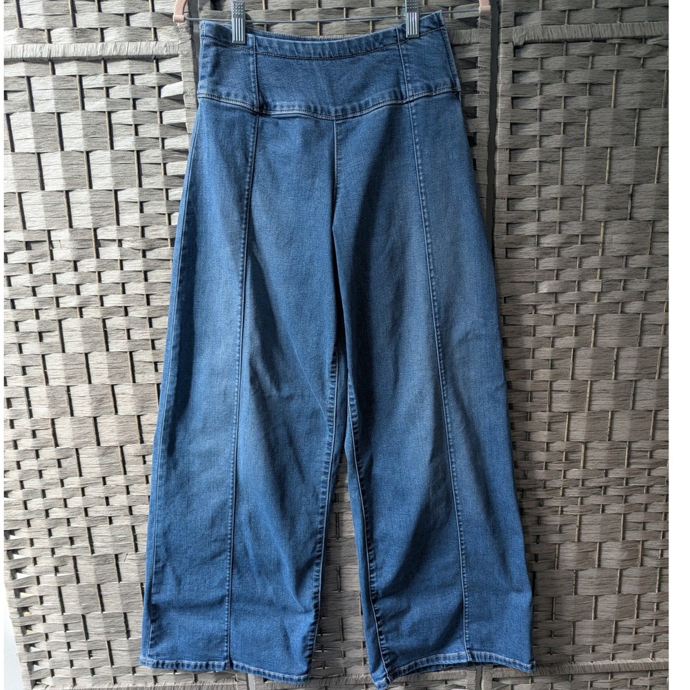 We The Free Jeans Blue High Rise Side Zip Wide Leg Seam Detail Sz 27 Retro Boho